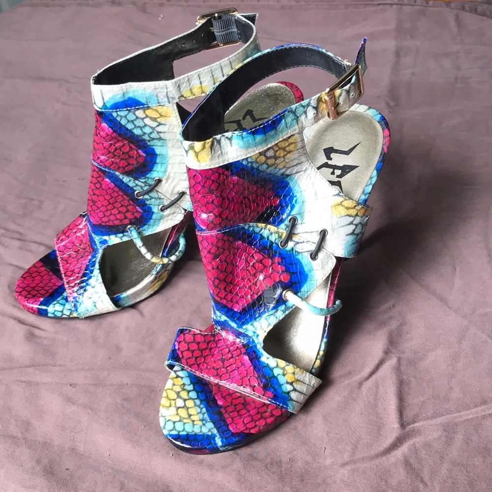 LFL Synthetic/Faux Snake Skin Heels w/ Ankle Strap